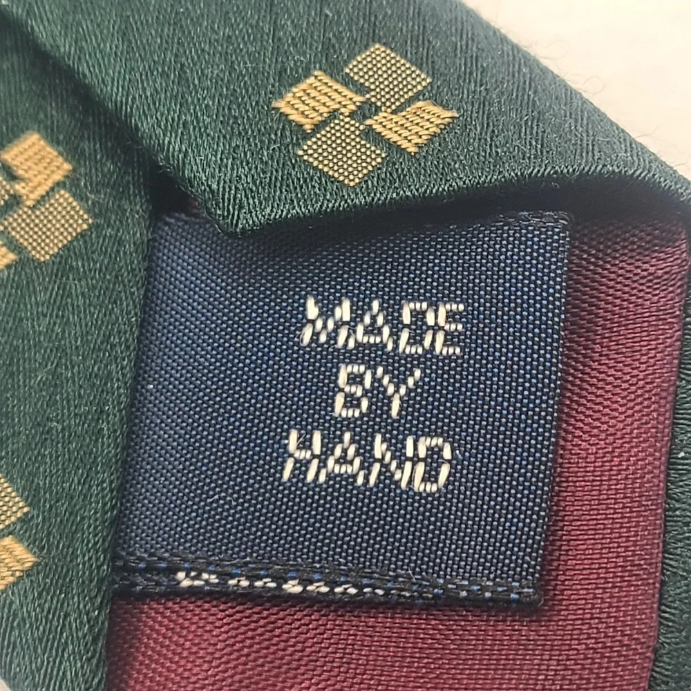 VTG Polo by Ralph Lauren Silk Tie‎ Green Beige Geometric Pattern USA Preppy